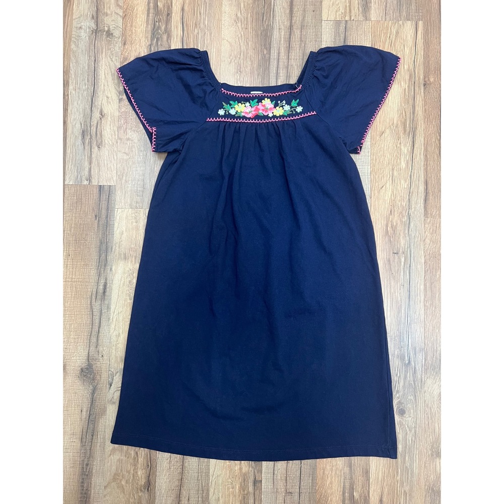 GAP Kids‎ Large Girls Navy Blue Embroidered Floral Top 100% Cotton Made in India